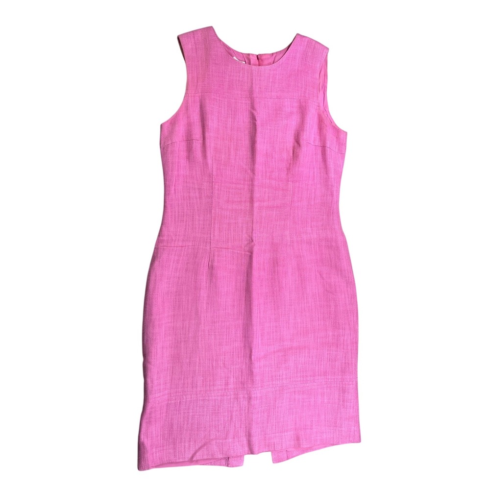 Vintage‎ Maggie London Pink Linen Sheath Dress Size 6 Sleeveless Lined Midi